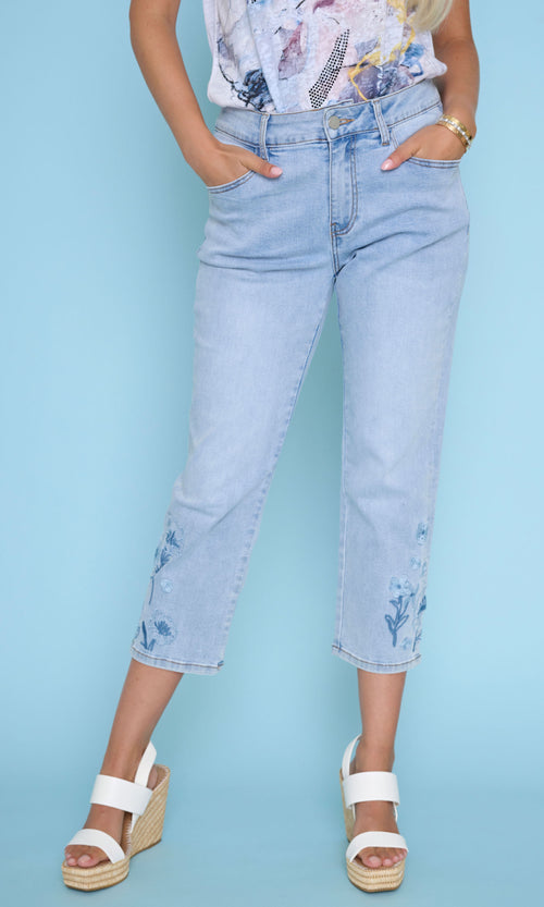 Floral Embroidered Cropped Straight Jean