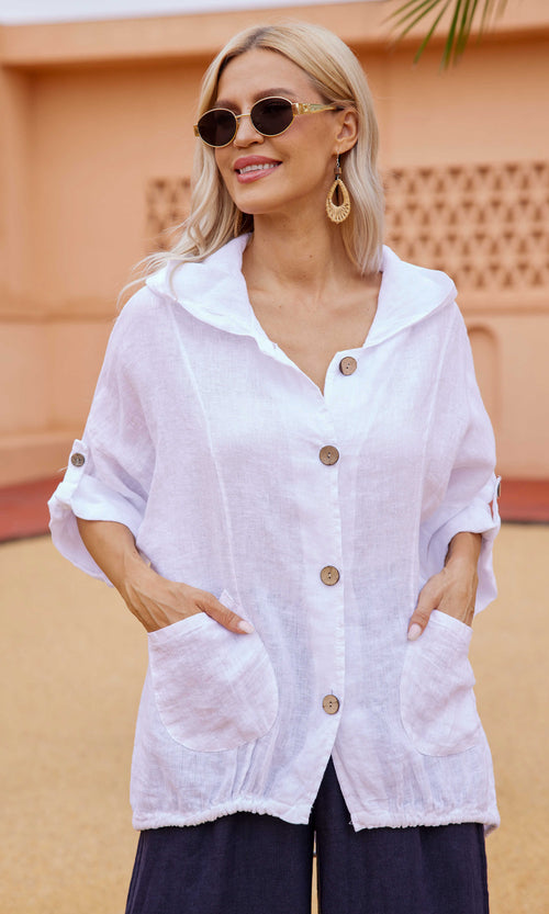Linen Hooded Button Front Jacket