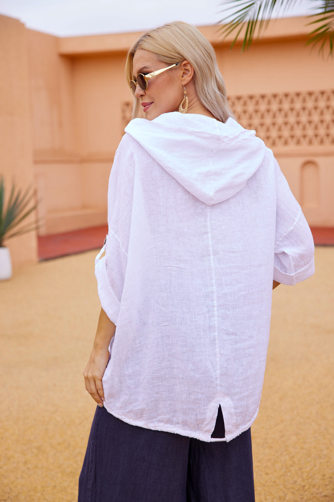 Linen Hooded Button Front Jacket