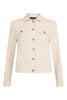 Beige denim jacket with button details on a white background