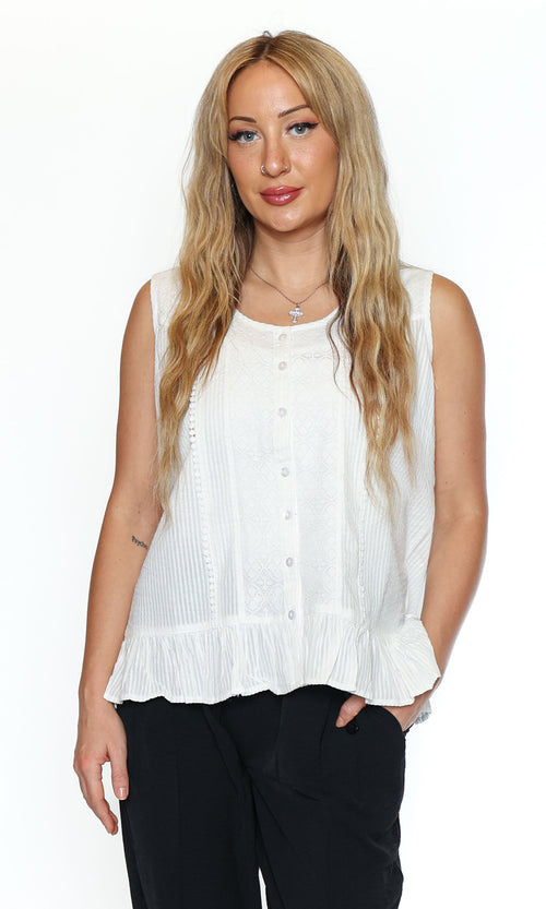 Sleeveless Textured Button-Front Blouse