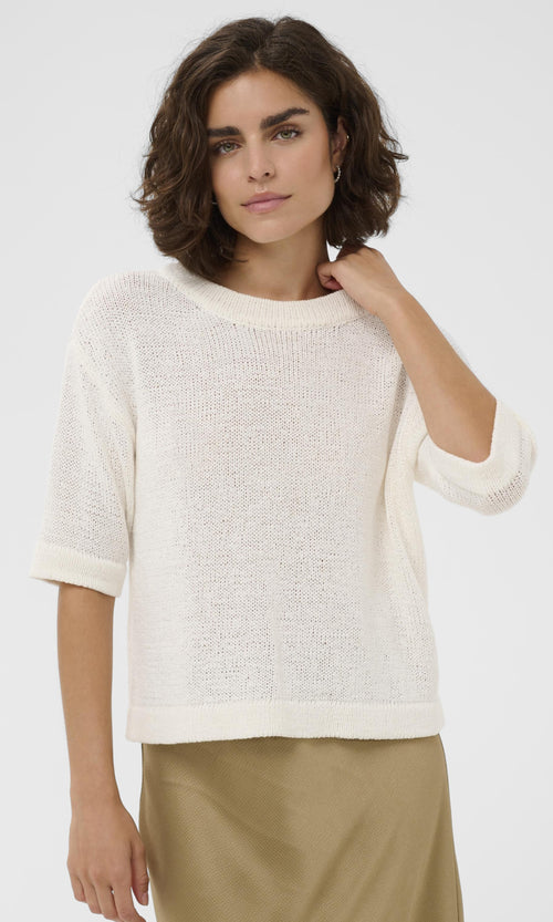Textured Cotton Blend Short Sleeve Knit Sweater