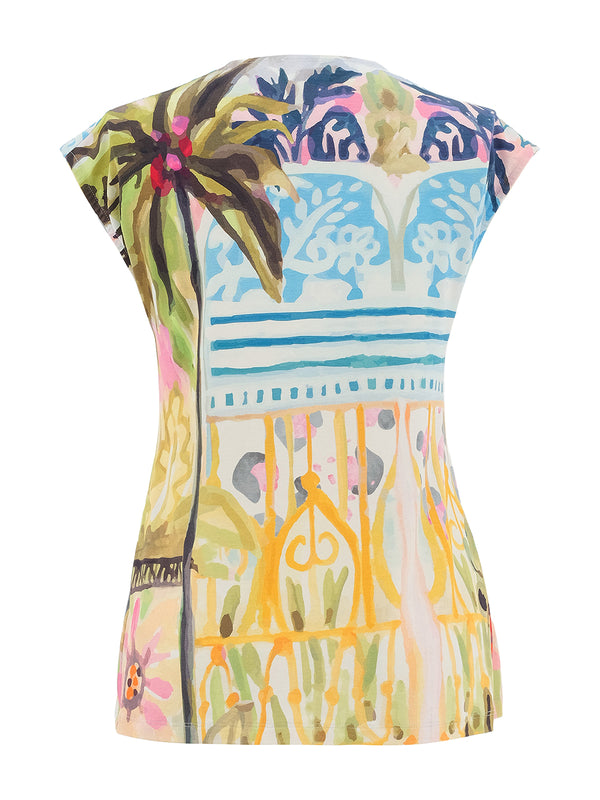 Colorful dress with tropical design on a white background