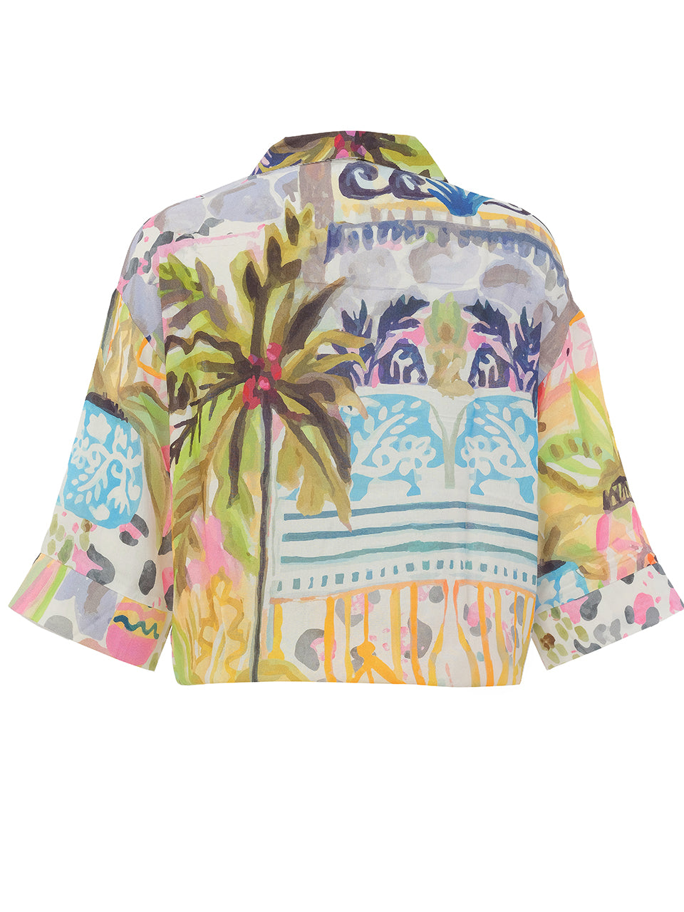 Art-Inspired Tie-Front Button Blouse