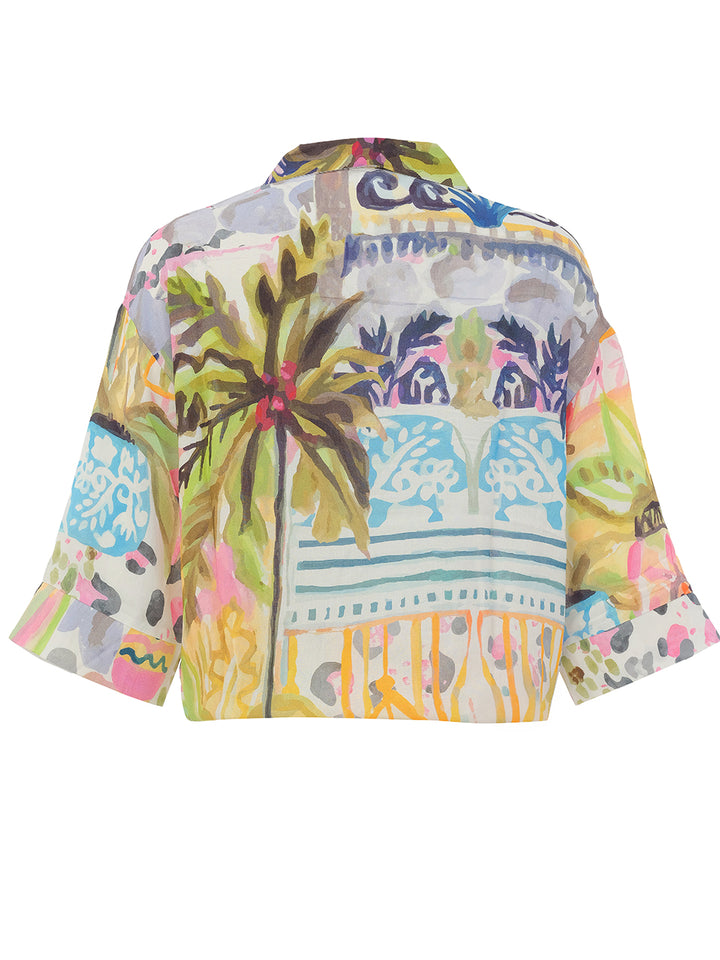 Art-Inspired Tie-Front Button Blouse