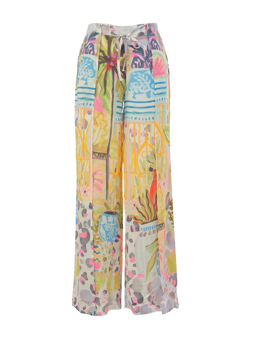 Tropical Leopard Print Wide Leg Pant