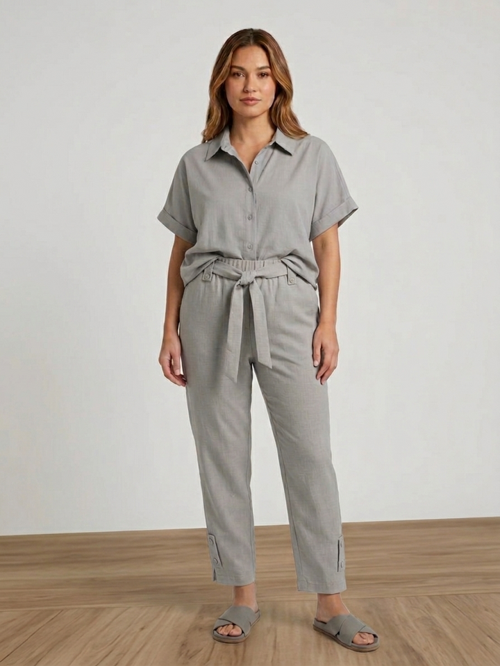 Ankle-Length Pant with Button Hem Detail
