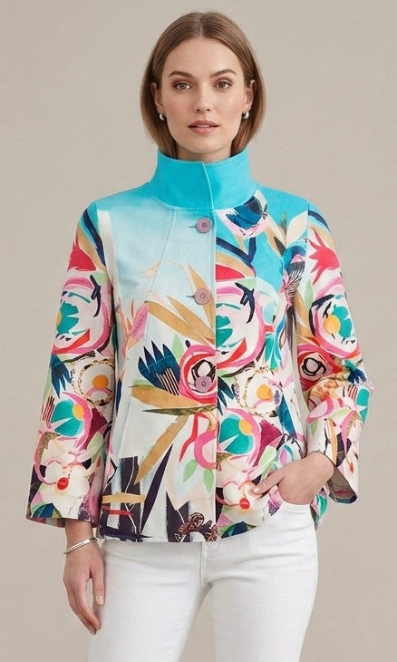 Cotton Blend Printed Stretch Statement Jacket