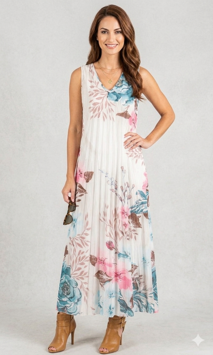 Pleated Floral Maxi Dress