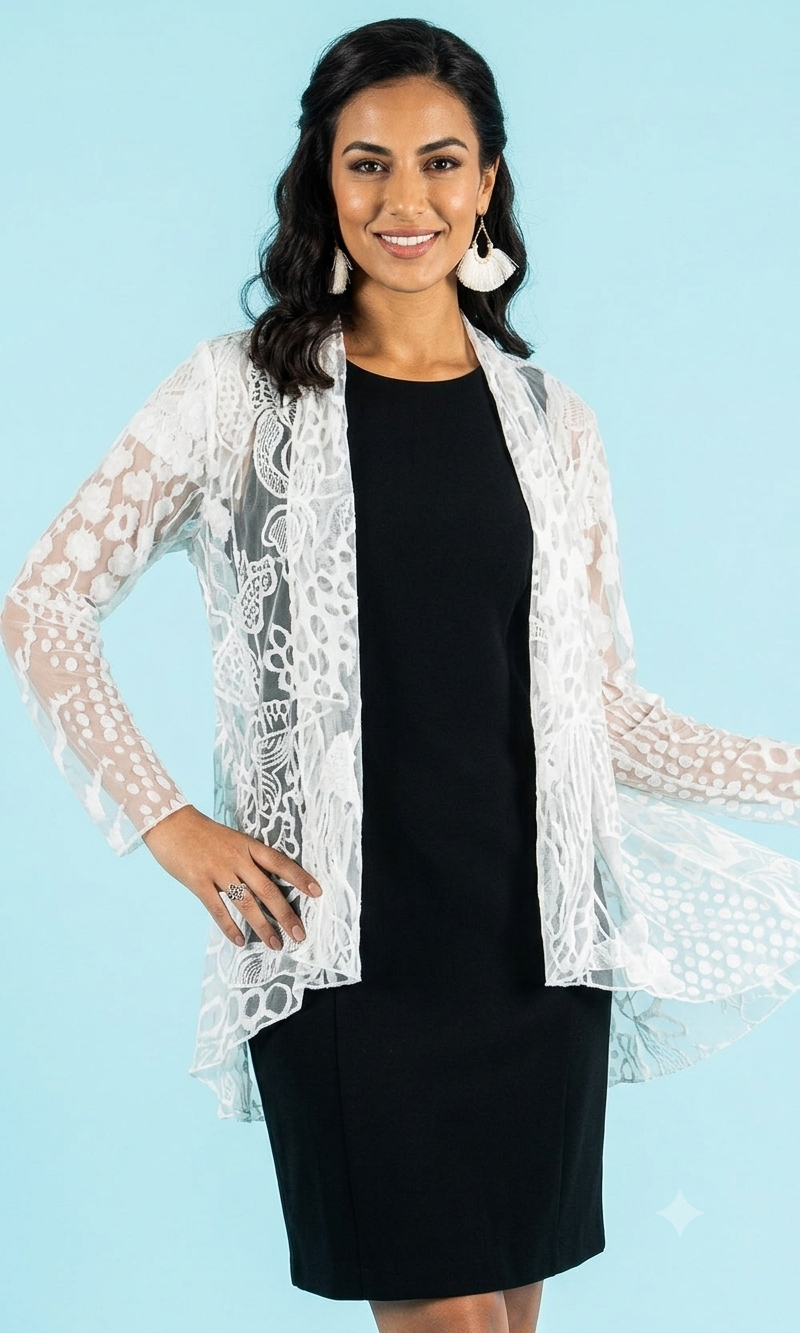Textured Mesh Open Front Cardigan