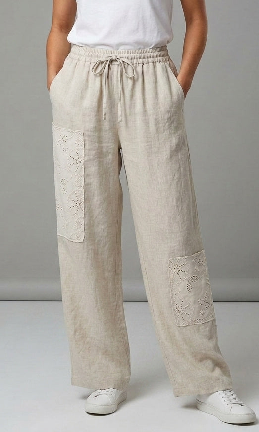 Linen Eyelet Patch Pant
