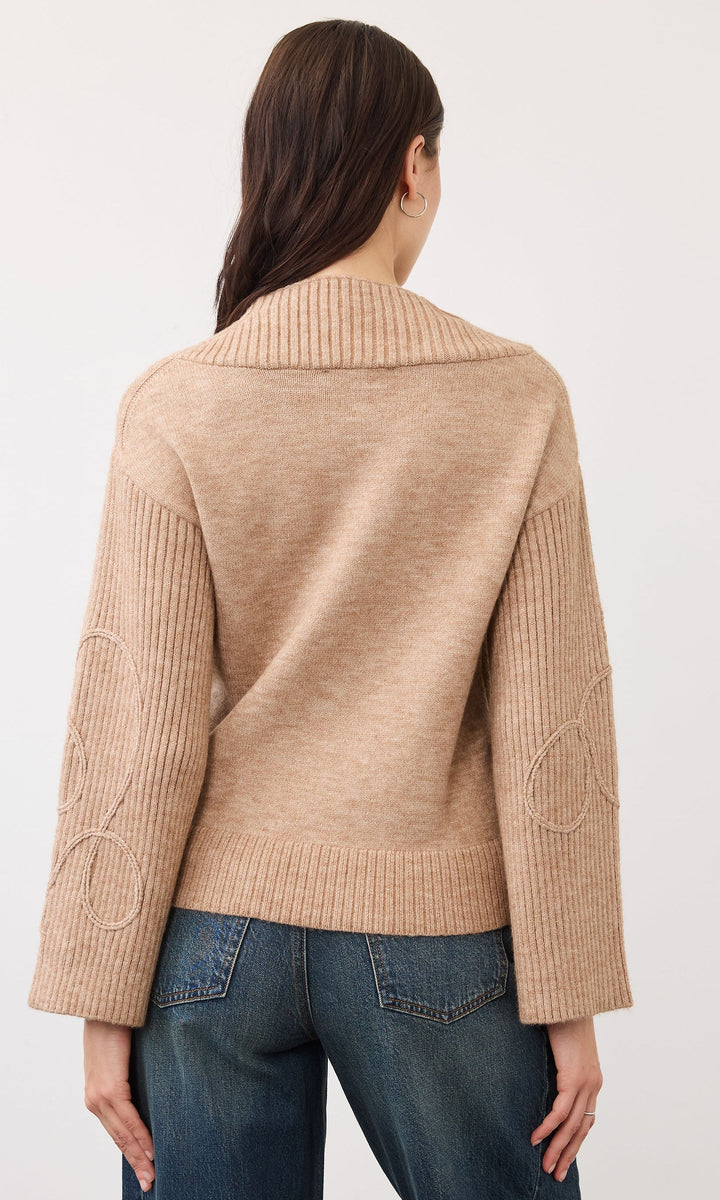Abstract Embroidered Mock Neck Sweater