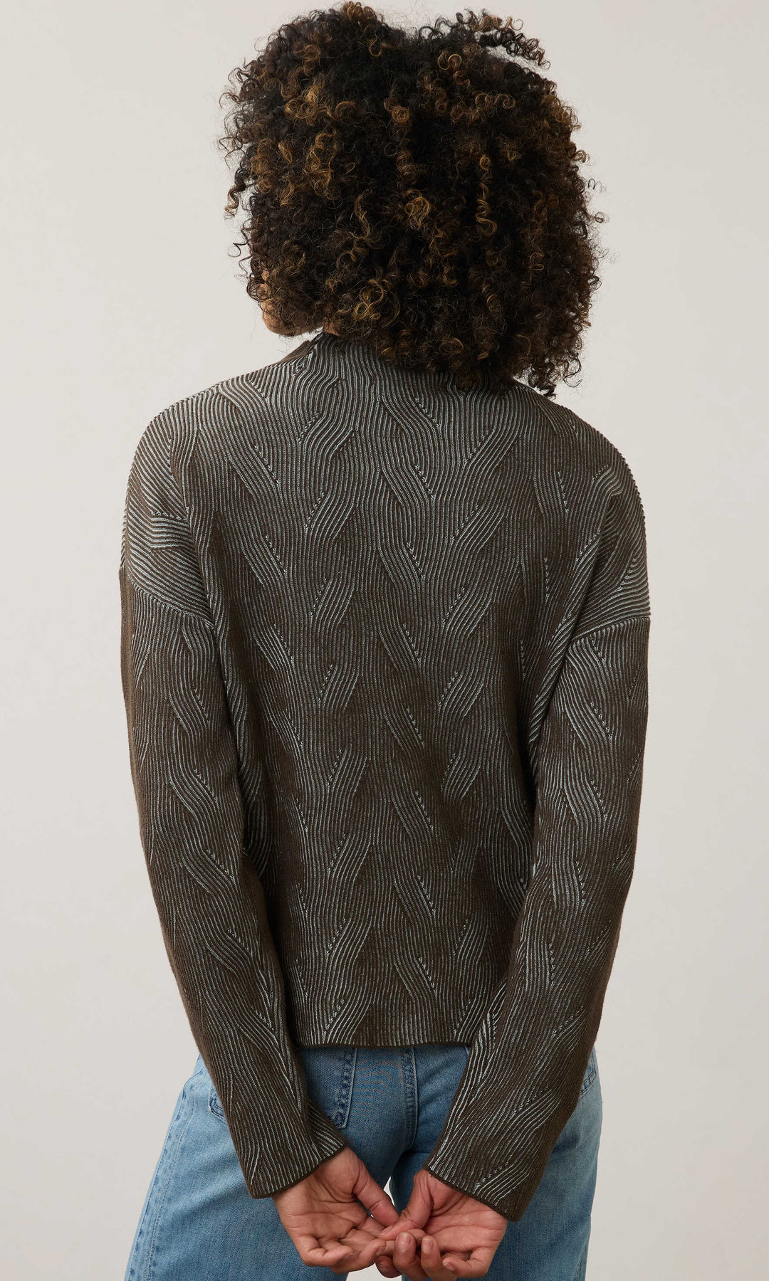 Textured Chevron Mock Neck Cotton Sweater