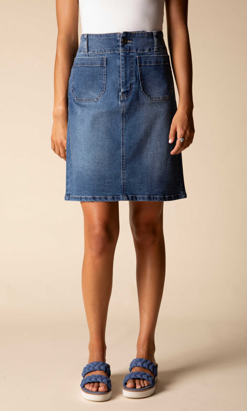 Cotton Blend Stretch Denim Utility Skirt