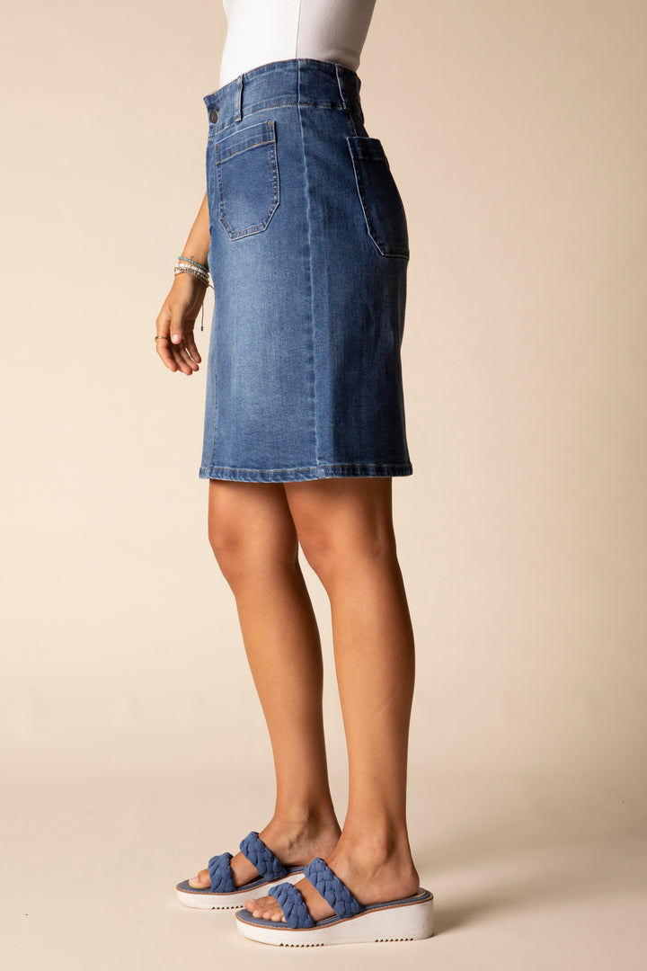 Cotton Blend Stretch Denim Utility Skirt