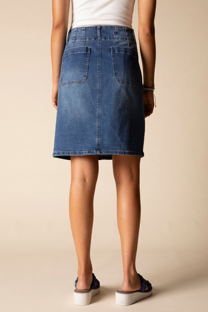 Cotton Blend Stretch Denim Utility Skirt