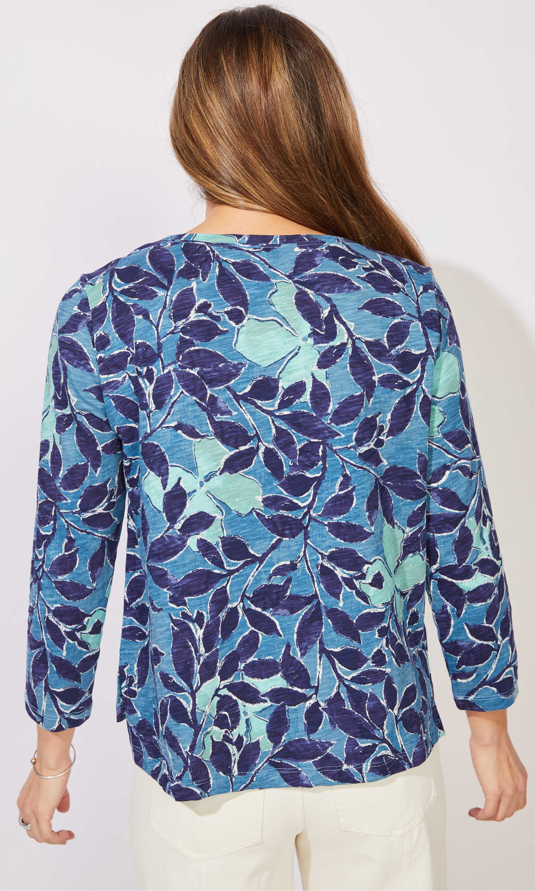 Leaf Print 3/4 Sleeve Top