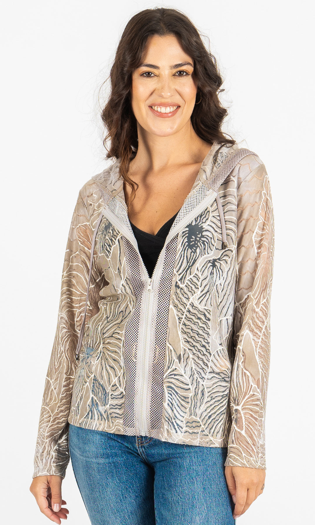 Zip Front Mesh Print Jacket