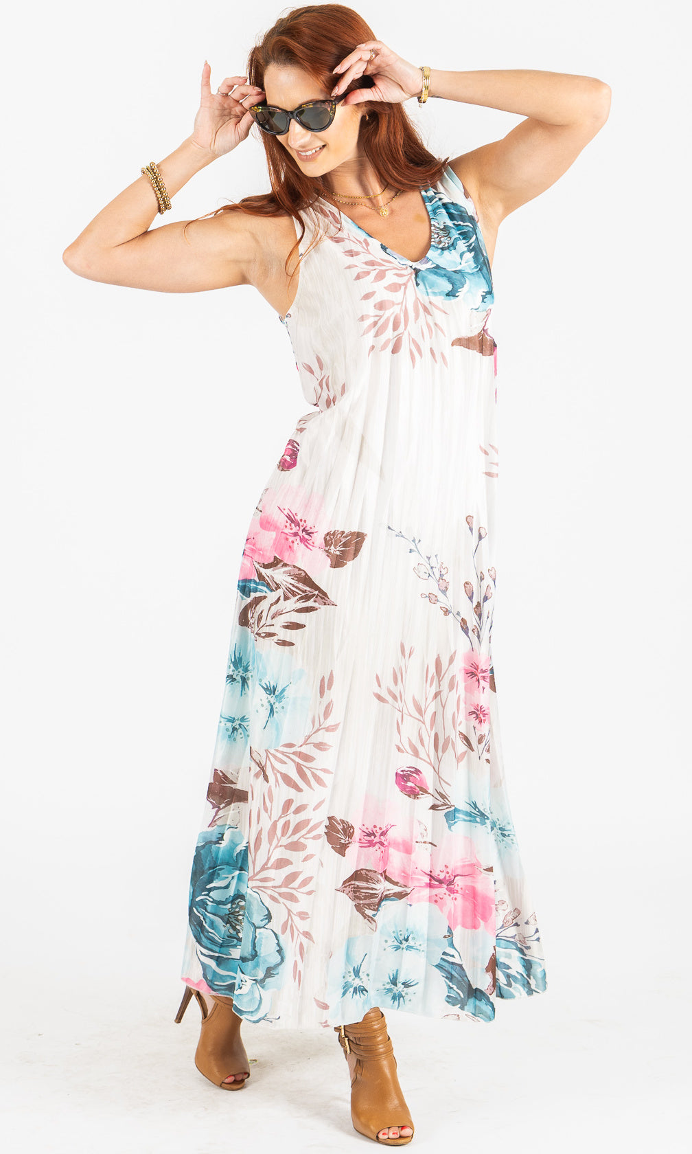 Pleated Floral Maxi Dress