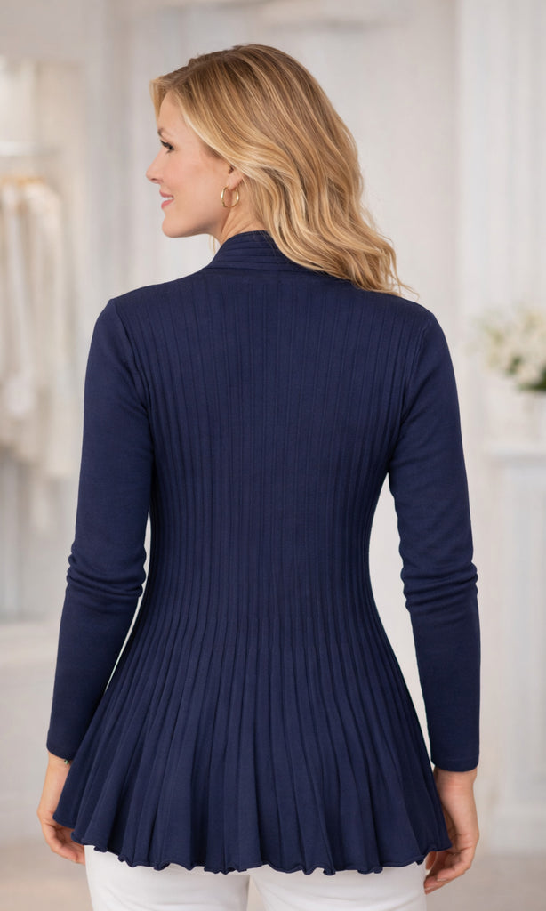 Pleated Open-Front Cardigan