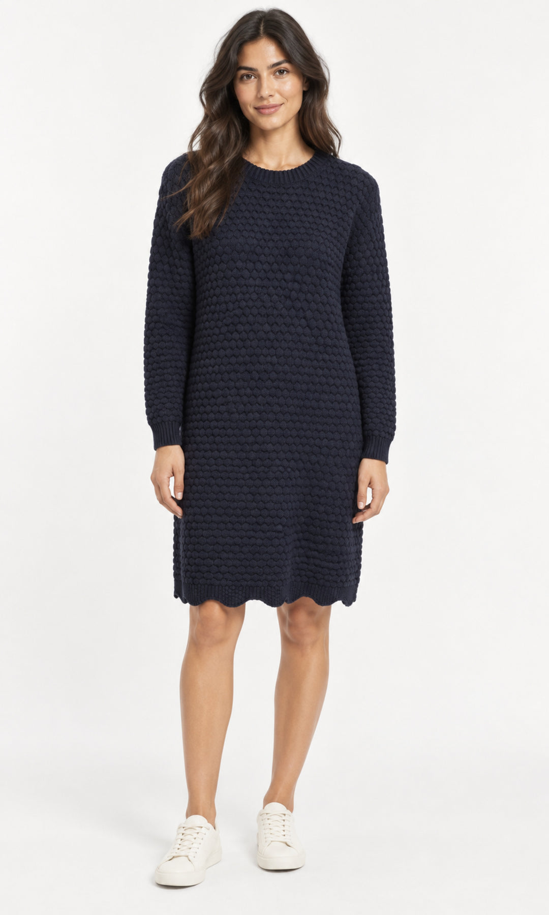Textured Cotton Knit Sweater Dress