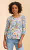 Pastel multi floral print crew neck top with 3/4 sleeves