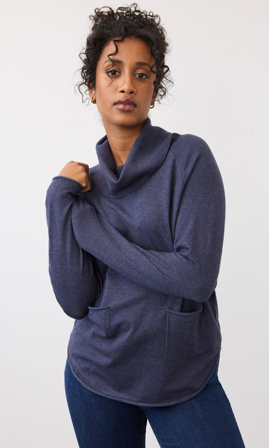 Cowl Neck Pocket Tunic Sweater