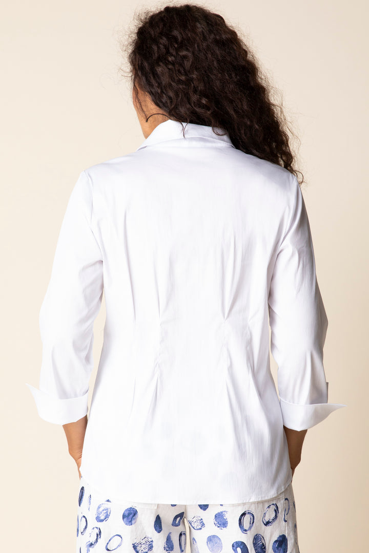 Cotton Blend Button-Front Collared Blouse