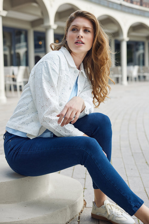 Cotton Eyelet Button Front Jacket