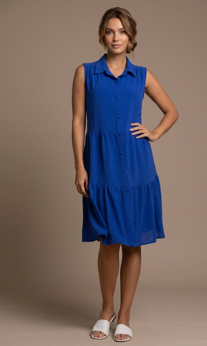 Sleeveless Button-Front Tiered Dress