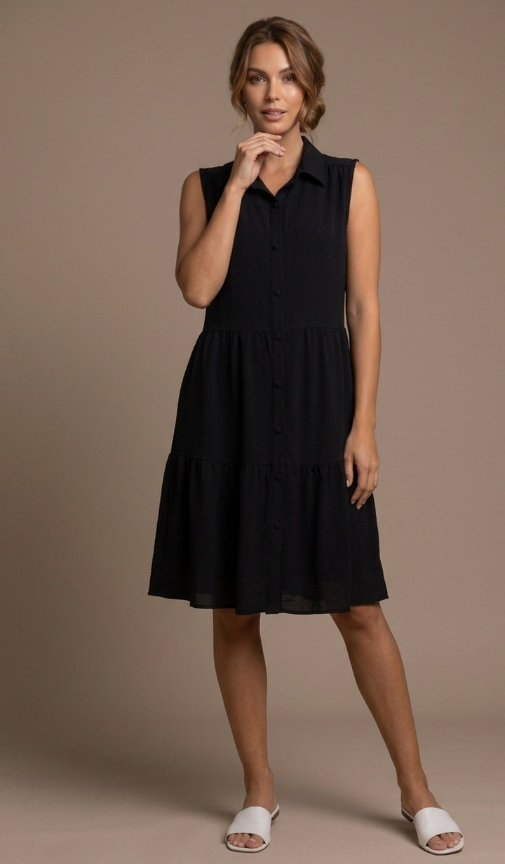 Sleeveless Button-Front Tiered Dress