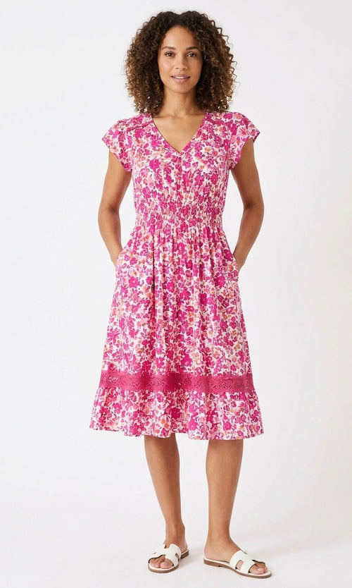 Floral Smocked Waist Midi Dress