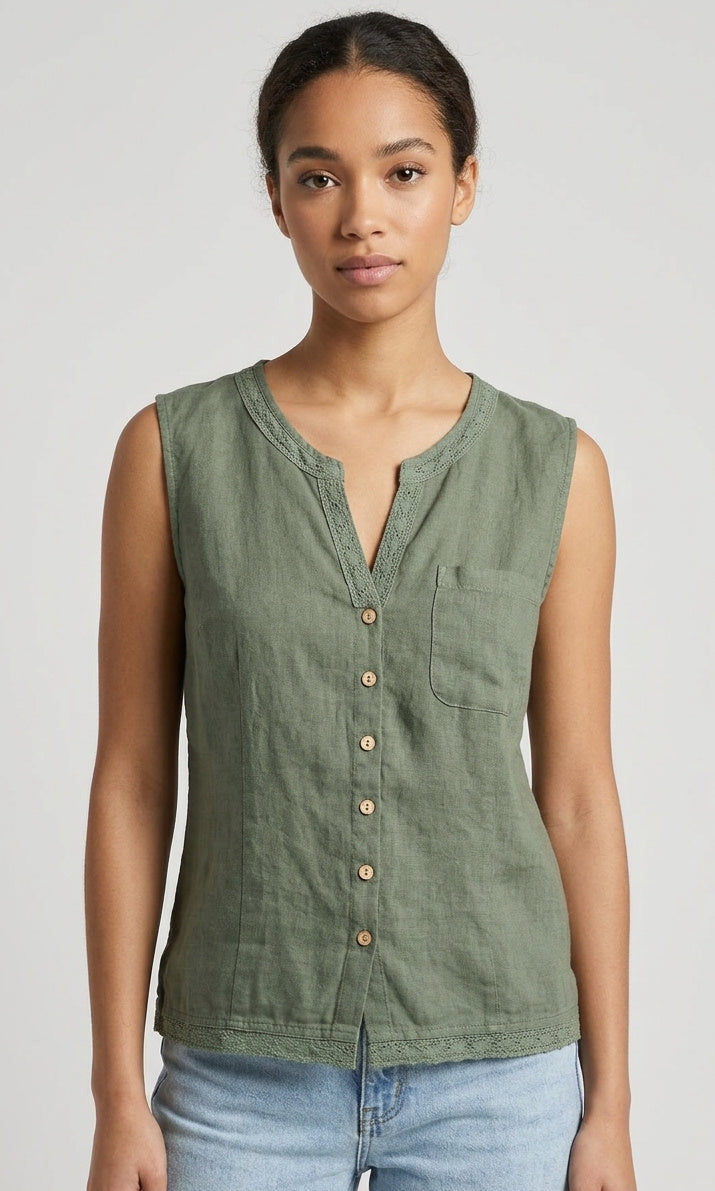 Button Front Linen Tank