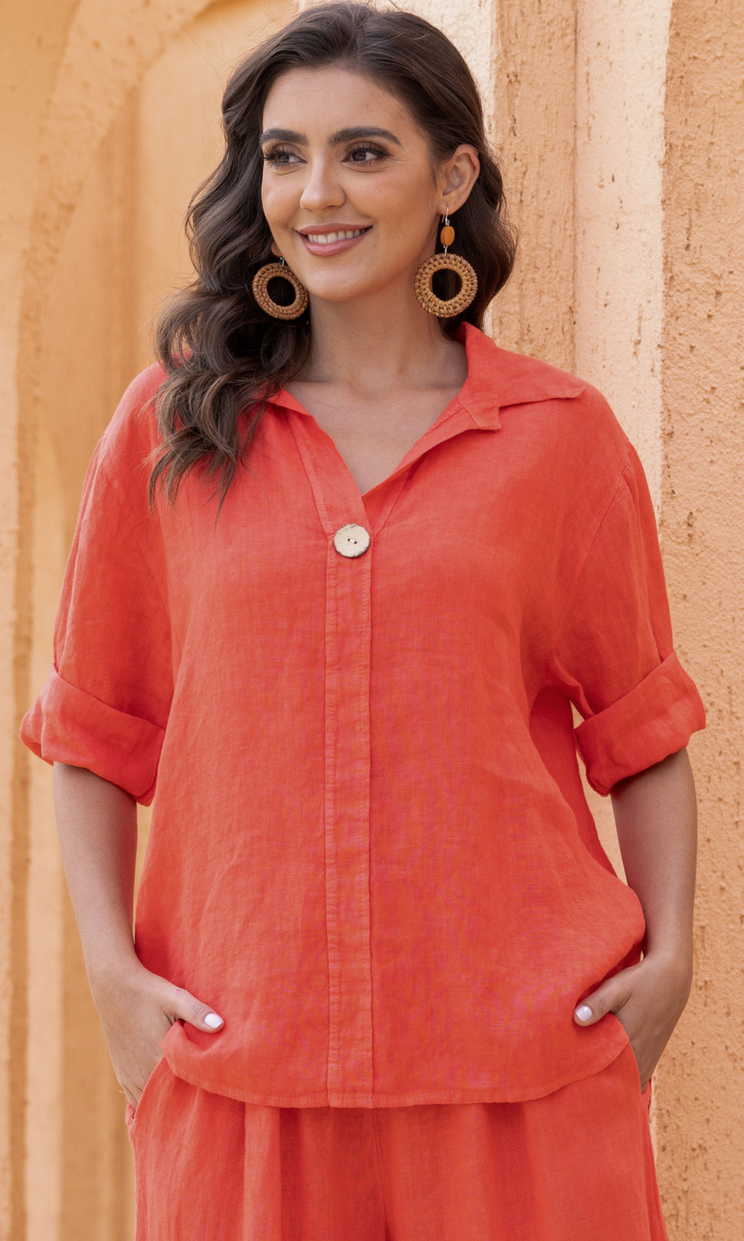 Relaxed Linen Button Front Top