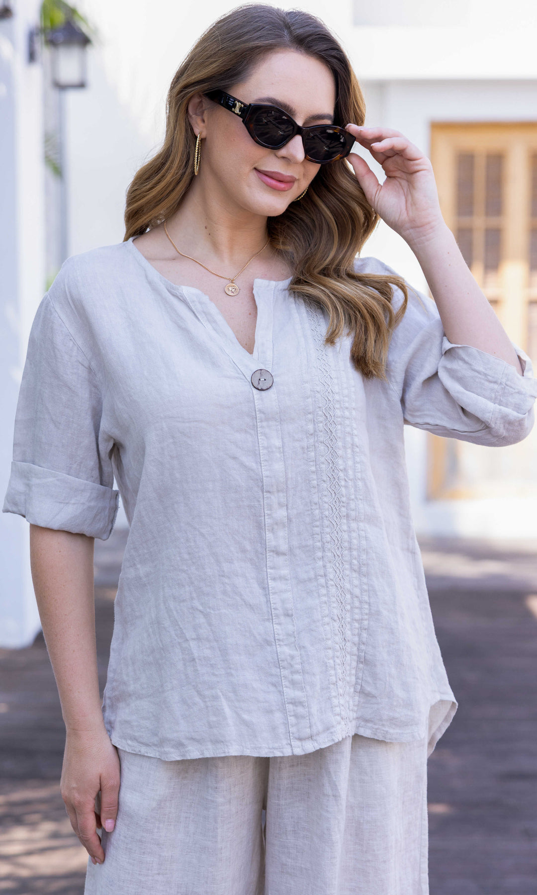 Button Detail Linen Top