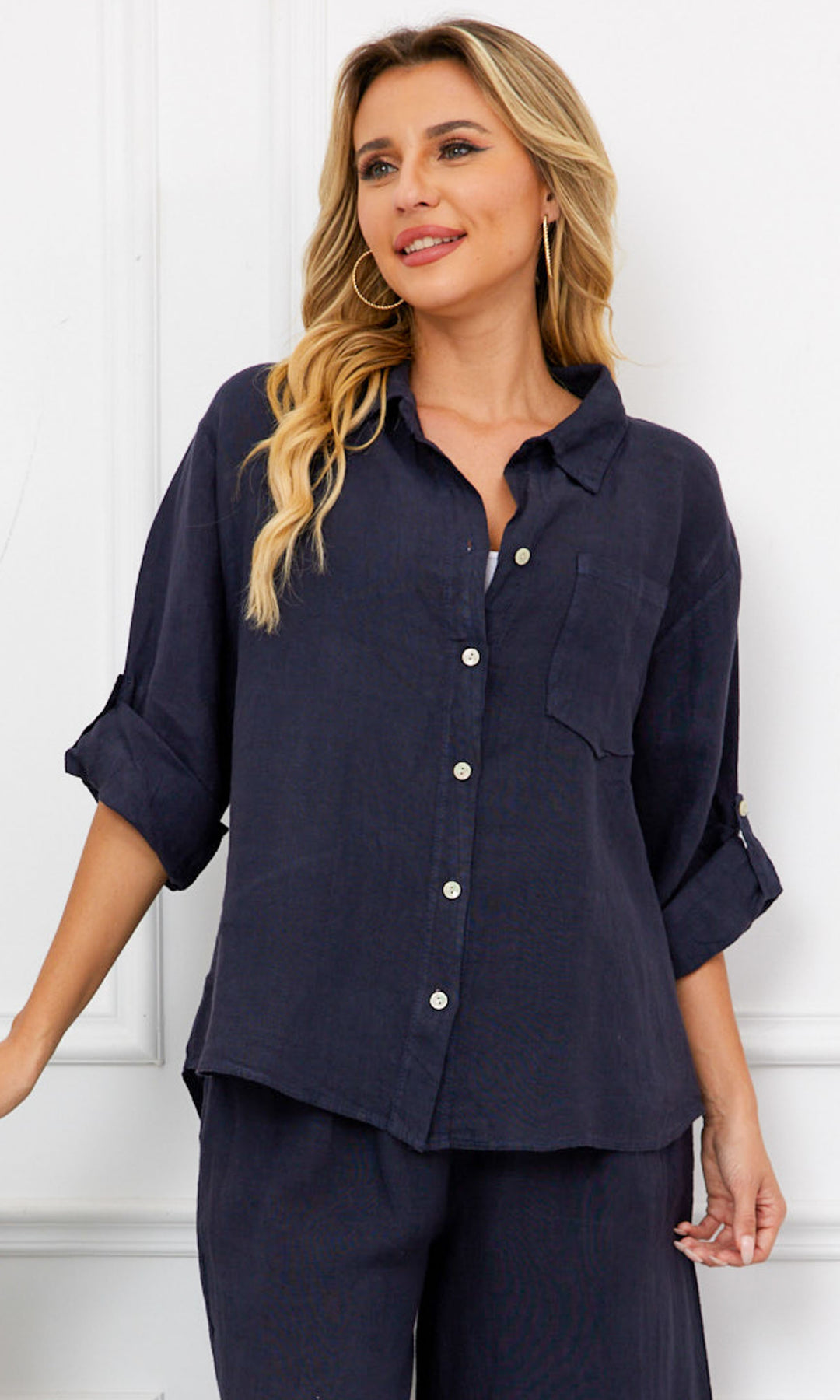 Relaxed Linen Button Front Shirt