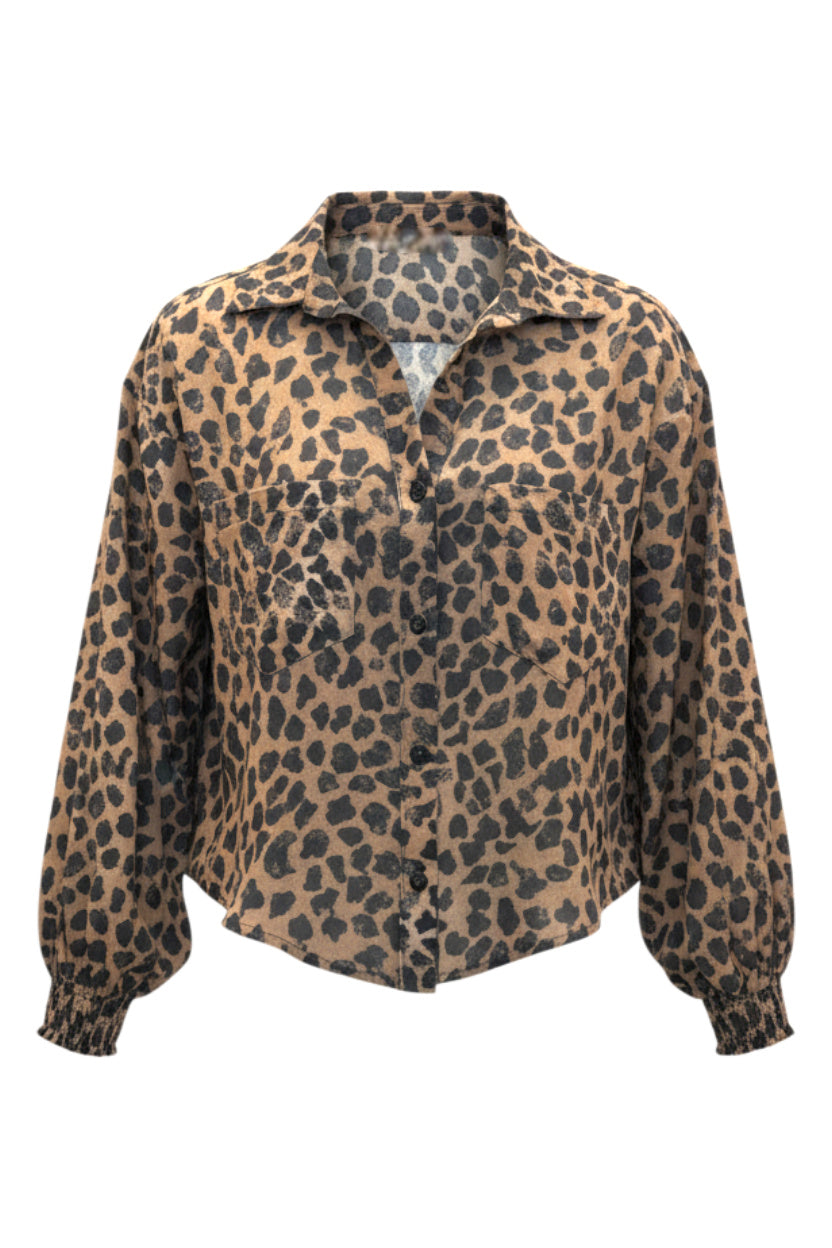 Leopard Print Button-Front Blouse