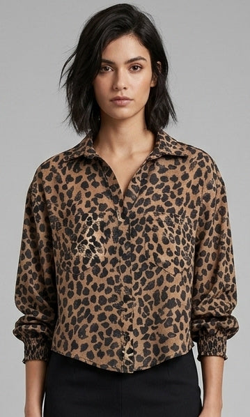 Leopard Print Button-Front Blouse