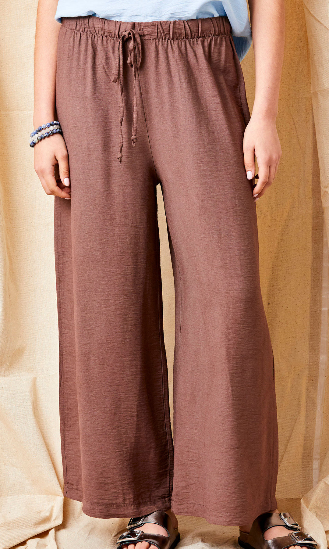 Faux-Satin Wide Leg Pull-On Pants