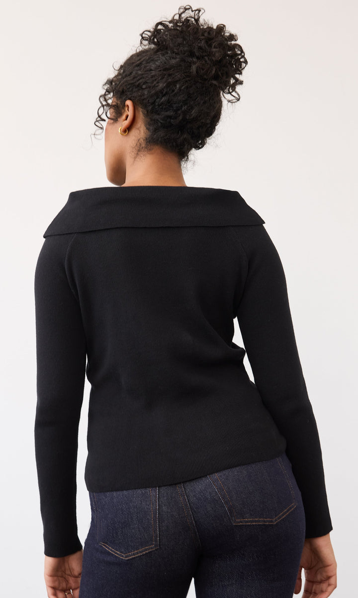 Fold-Over Collar Knit Sweater