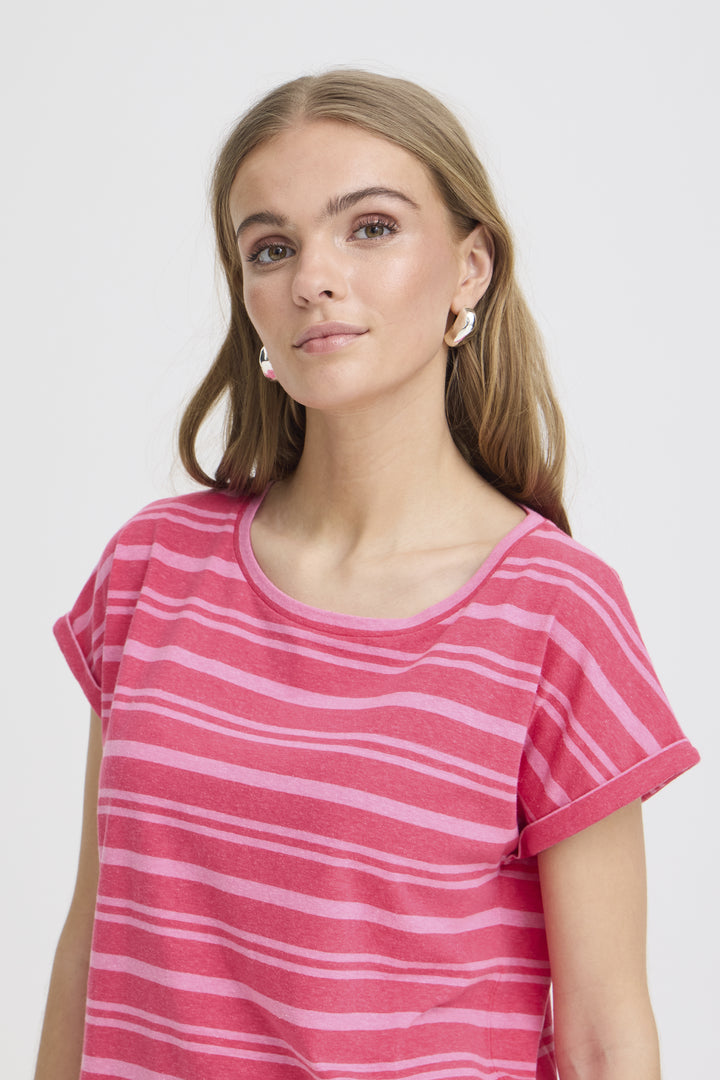 Striped Short Sleeve Relaxed Fit Knit Top