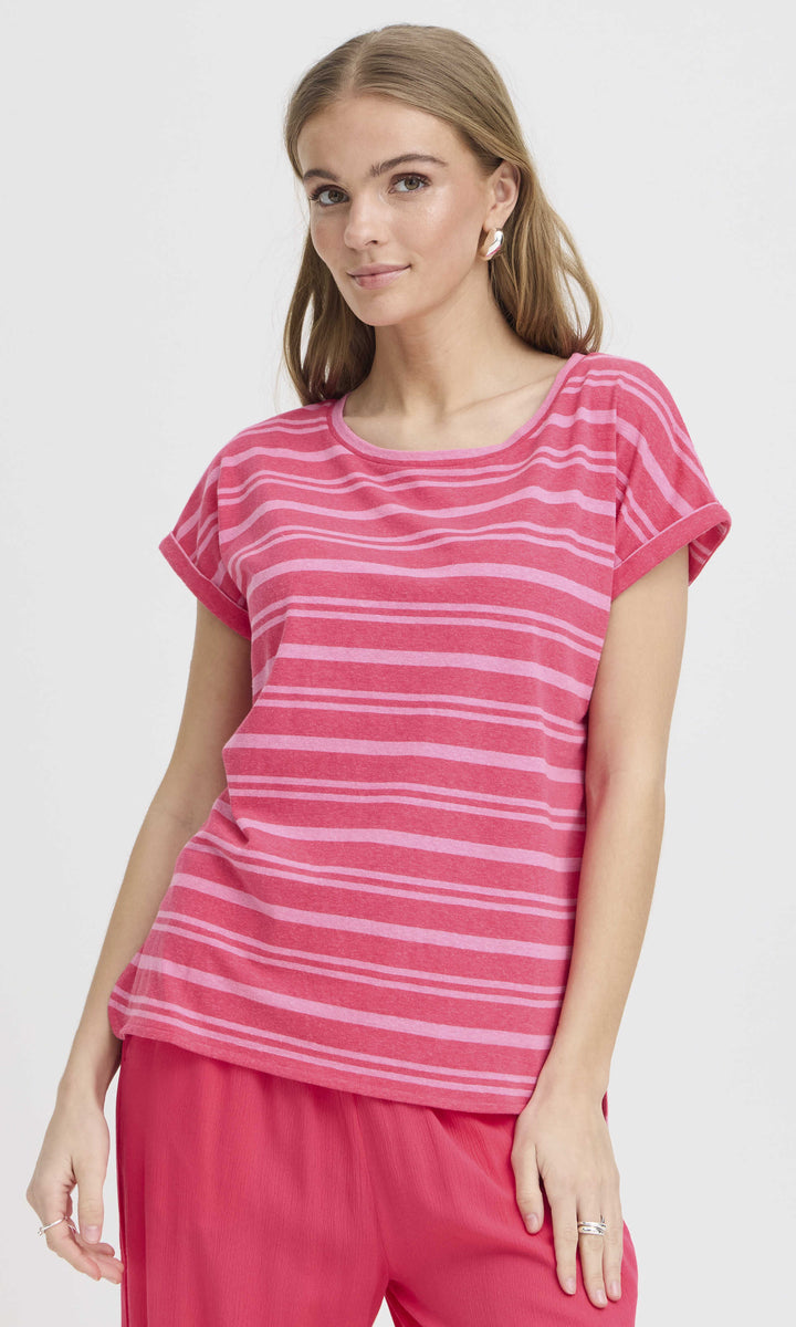 Striped Short Sleeve Relaxed Fit Knit Top