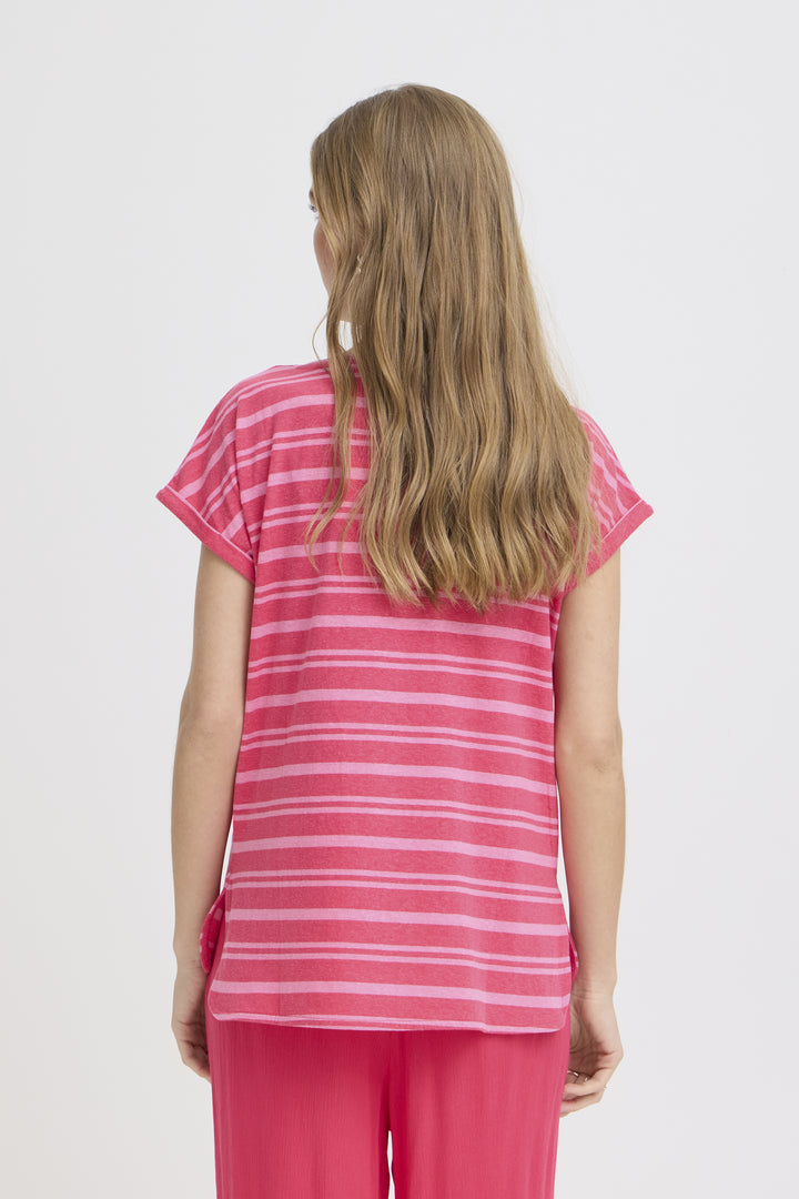 Striped Short Sleeve Relaxed Fit Knit Top