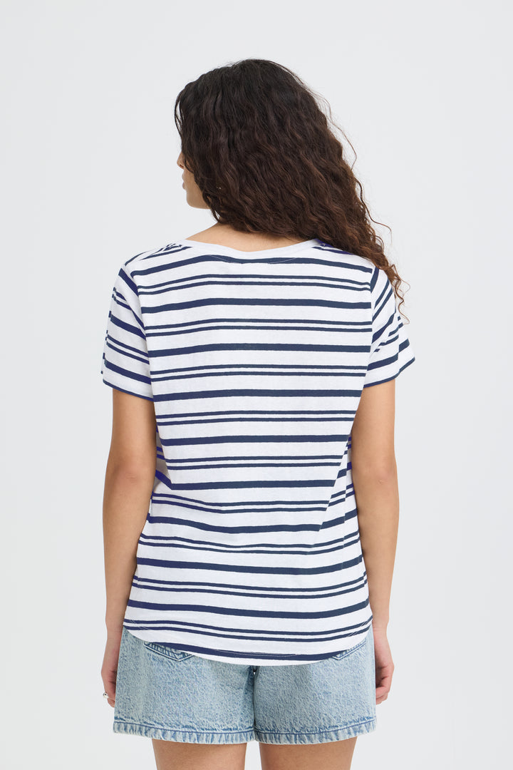 Striped V-Neck Short Sleeve Knit Top