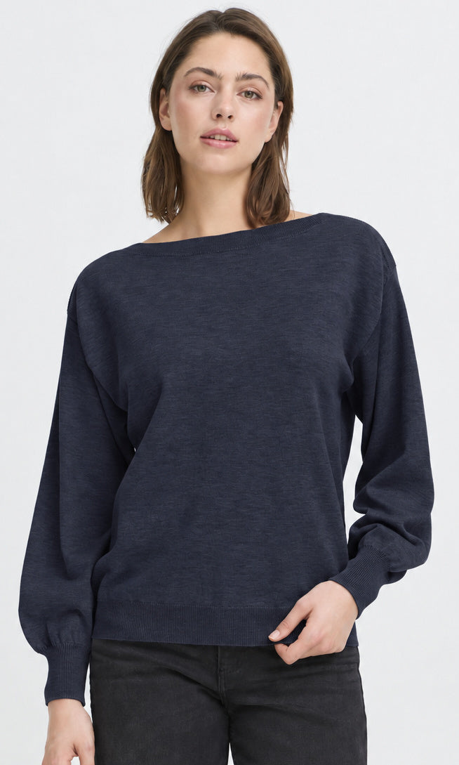 Bateau Neck Balloon Sleeve Sweater