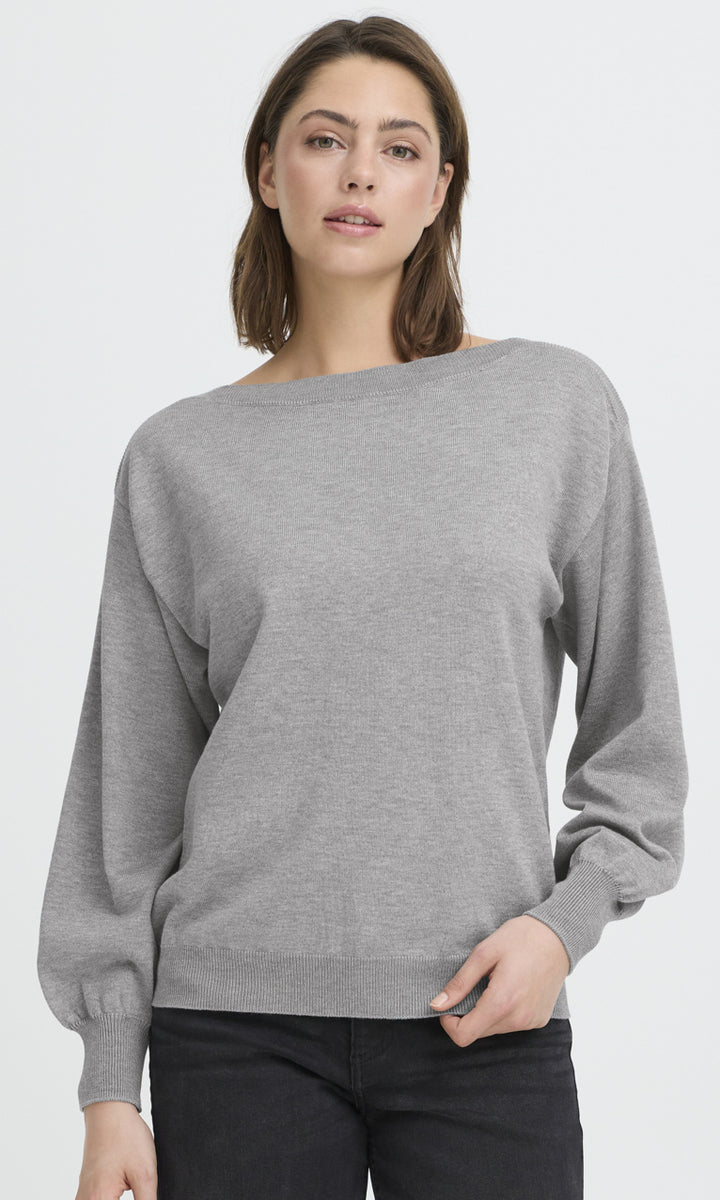 Bateau Neck Balloon Sleeve Sweater