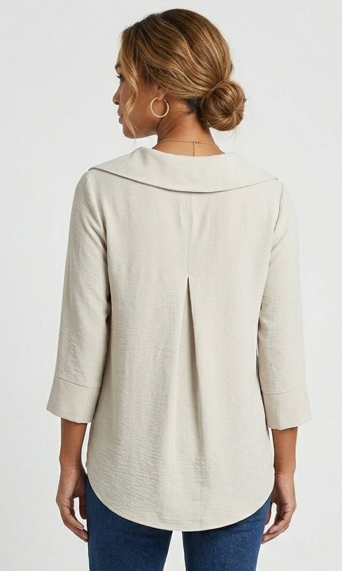 Collared V-Neck Blouse
