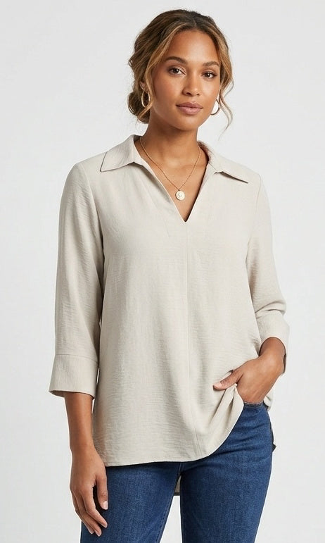Collared V-Neck Blouse