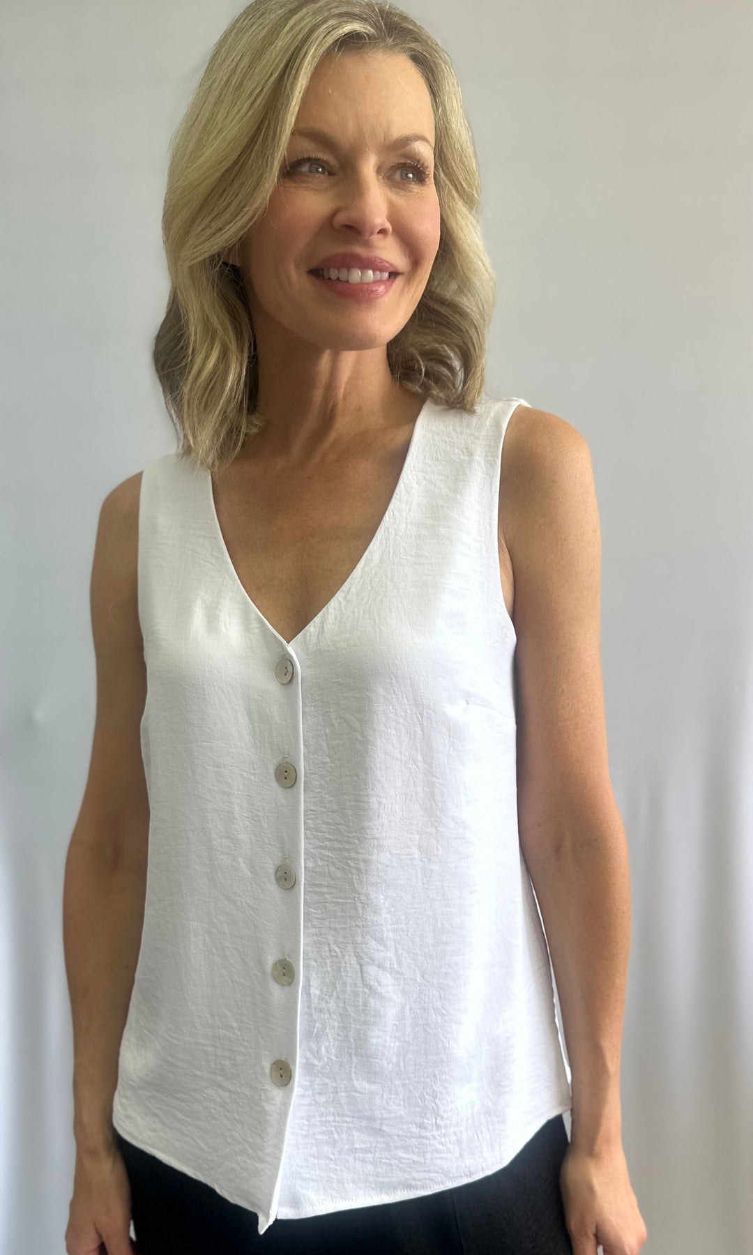 V-Neck Button Front Tank