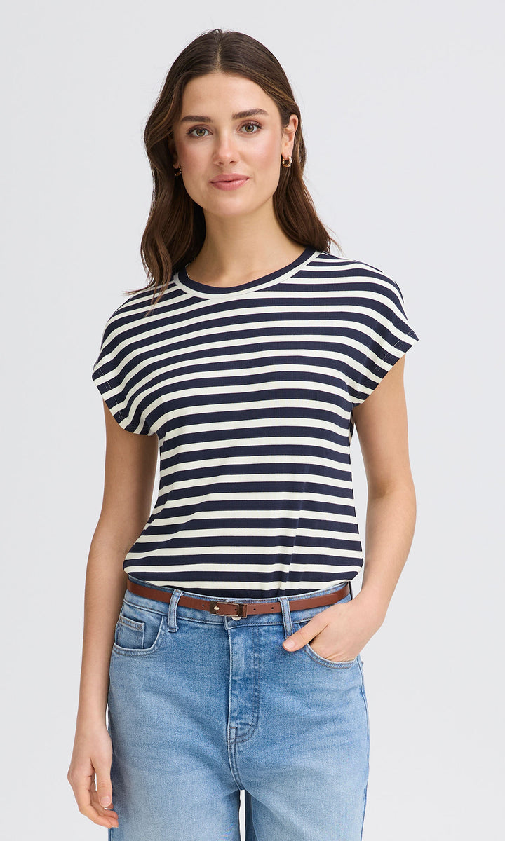 Striped Cap Sleeve Knit Tee
